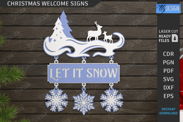 Christmas Welcome Sign Laser Cut | Xmas Wall Decor SVG | CNC