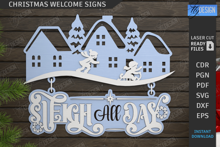Christmas Welcome Sign Laser Cut | Xmas Wall Decor SVG | CNC