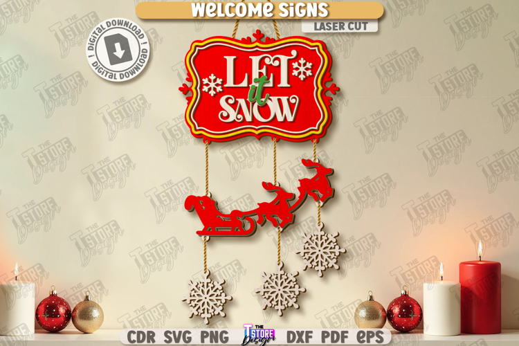 Christmas Welcome Sign Laser Cut | Winter Front Door Decor