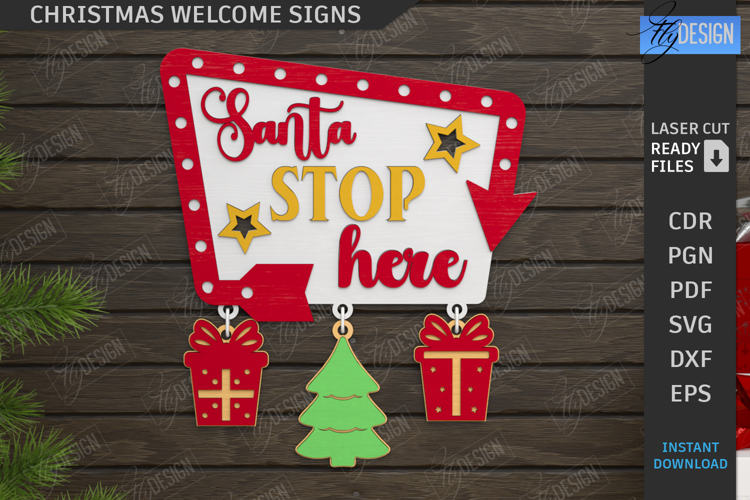 Christmas Welcome Sign Laser Cut | Xmas Wall Decor SVG | CNC