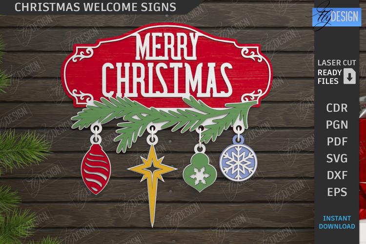 Christmas Welcome Sign Laser Cut | Xmas Wall Decor SVG | CNC
