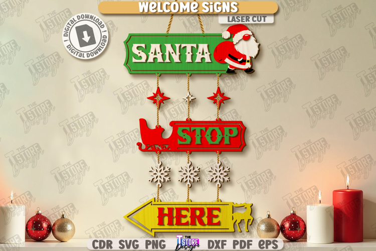 Christmas Welcome Sign Laser Cut | Winter Front Door Decor