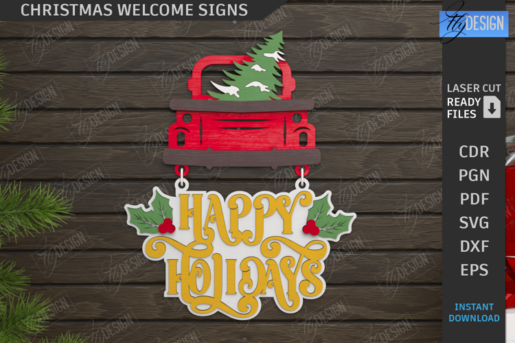Christmas Welcome Sign Laser Cut | Xmas Wall Decor SVG | CNC