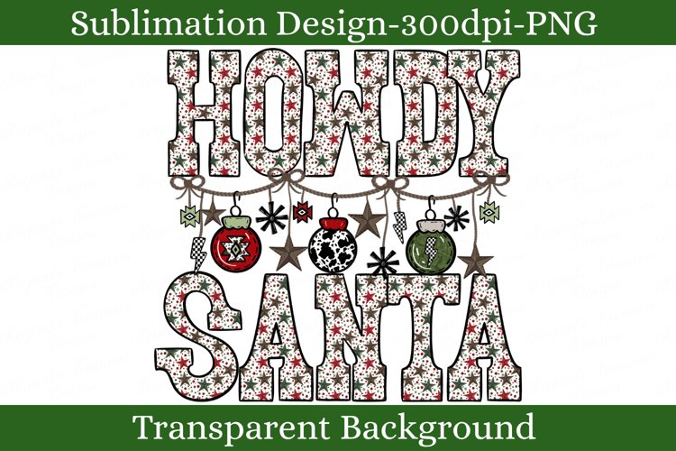 Western Christmas PNG Cowboy Santa Sublimation Design