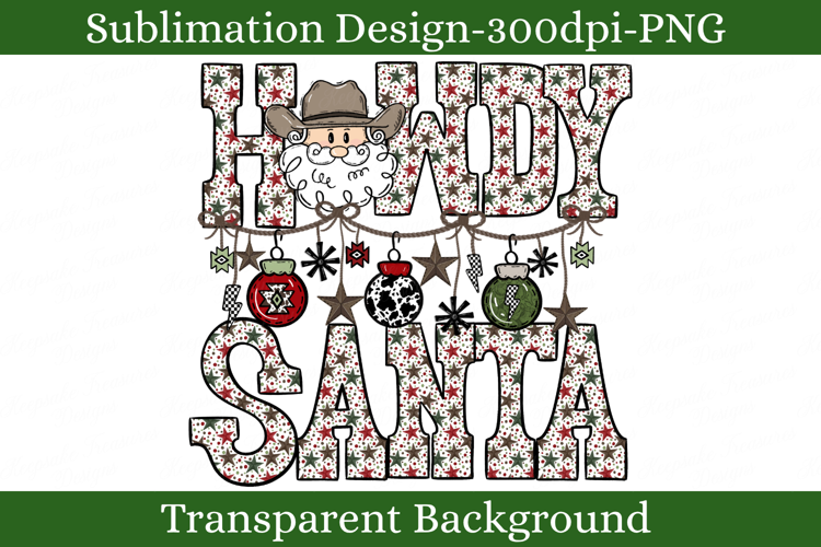 Western Christmas PNG Cowboy Santa Sublimation Design