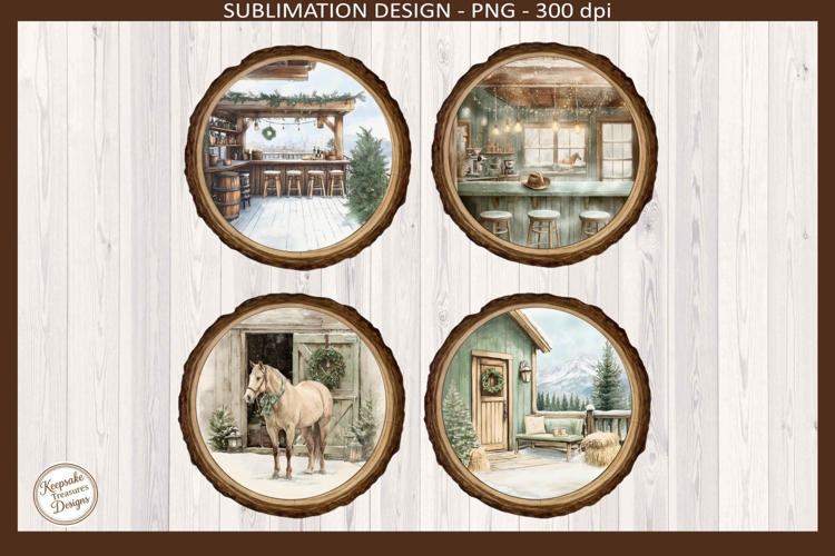 Western Winter Coaster PNG, Rustic Christmas Charm Design