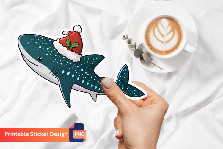 Christmas Whale Shark Sticker, Christmas Underwater Scene