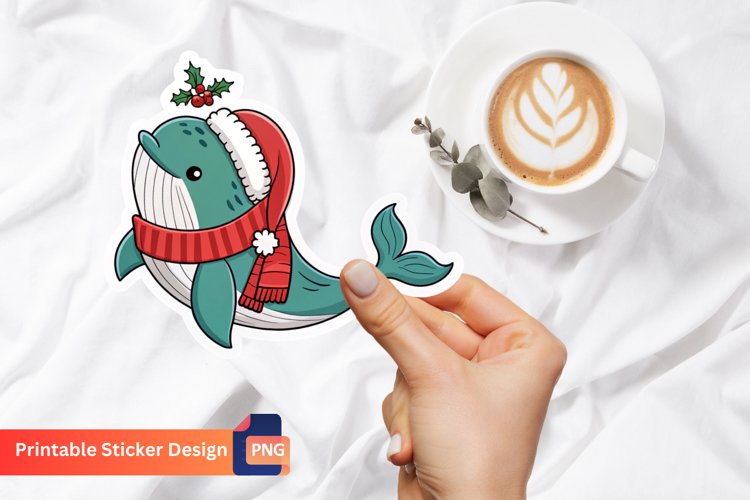 Christmas Whale Sticker, Christmas Whale Vinyl Sticker example image 1