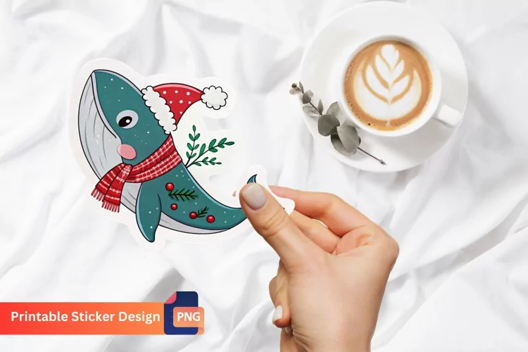 Christmas Whale Sticker, Christmas Whale Vinyl Sticker