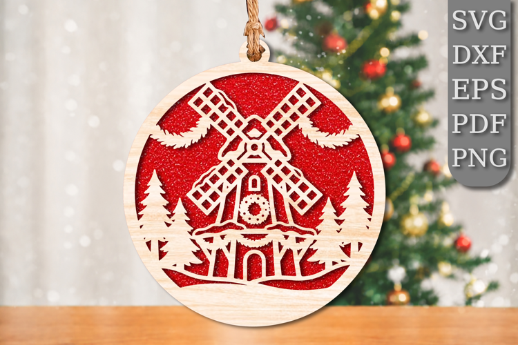 Christmas Windmill Cabin Laser Cut SVG