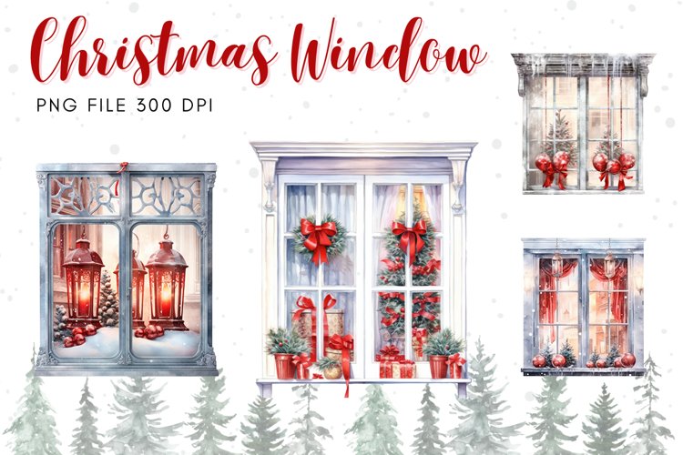Christmas Window Watercolor Clipart Ornament Winter Flower