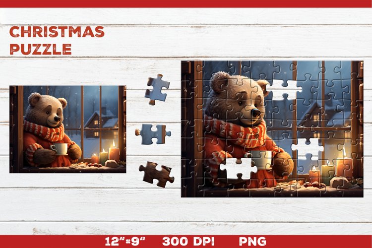Festive Christmas Bear Puzzle. Bear Sublimation Puzzle
