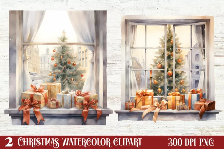 Christmas Window Sublimation Clipart, Christmas Window