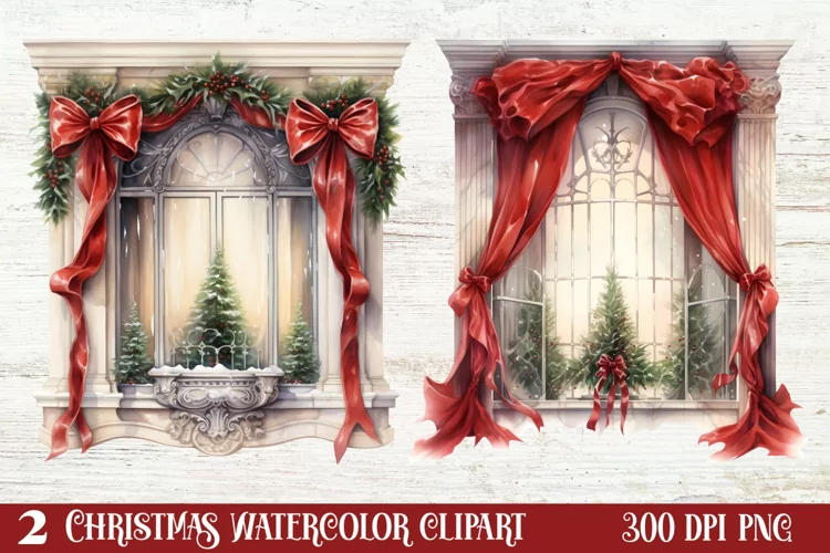 Christmas Window Sublimation Clipart, Christmas Window