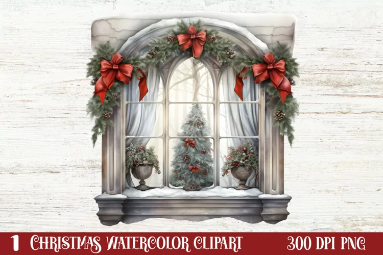 Christmas Window Sublimation Clipart, Christmas Window