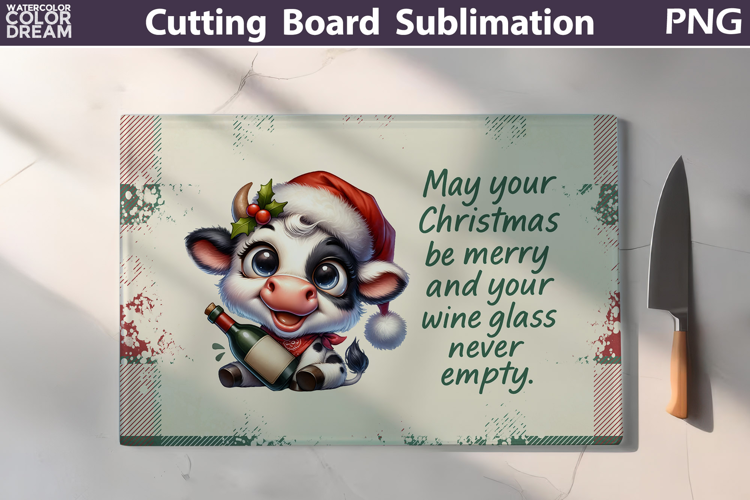 Christmas Cutting Board | Cow Wine Cutting Board