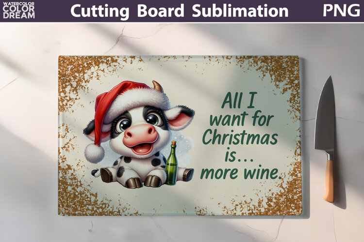 Christmas Cutting Board | Cow Wine Cutting Board example image 1