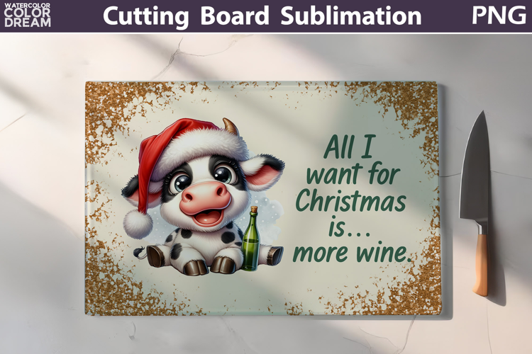 Christmas Cutting Board | Cow Wine Cutting Board