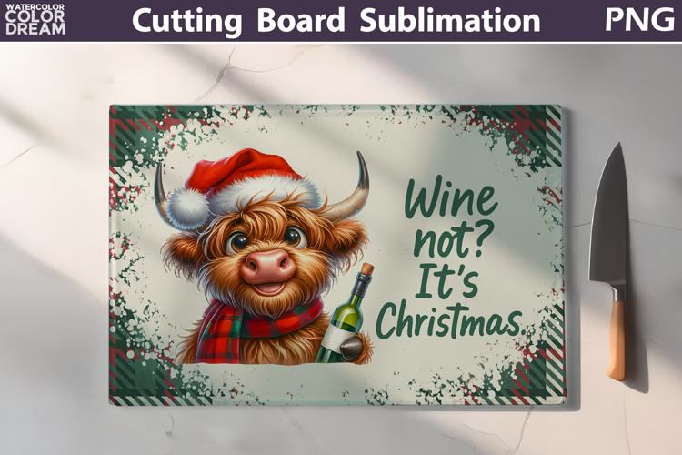 Christmas Cutting Board | Highland Cow Wine Cutting Board