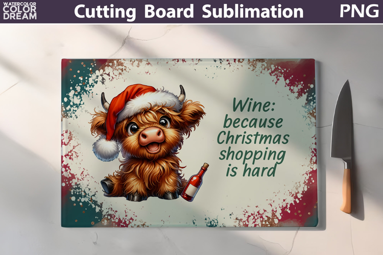 Christmas Cutting Board | Highland Cow Wine Cutting Board