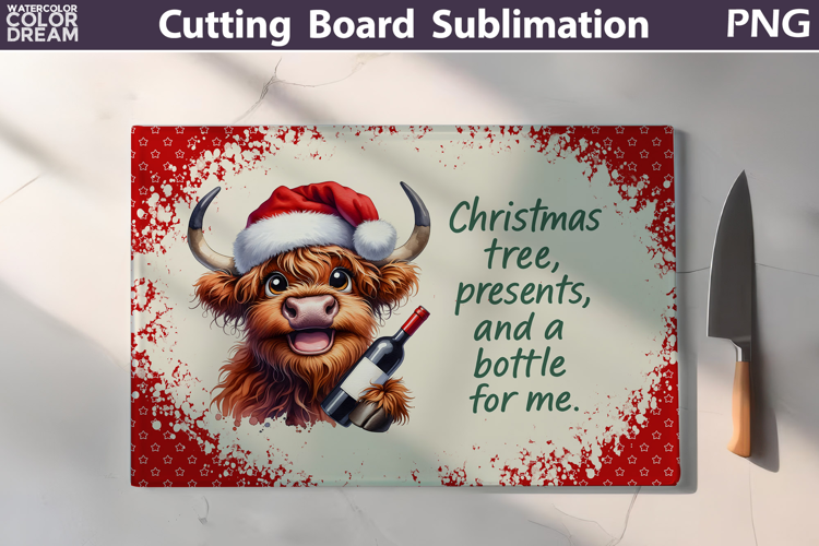 Christmas Cutting Board | Highland Cow Wine Cutting Board
