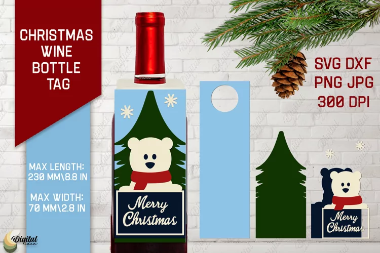 Bear SVG. Christmas Wine Bottle Tags. Gift Tags