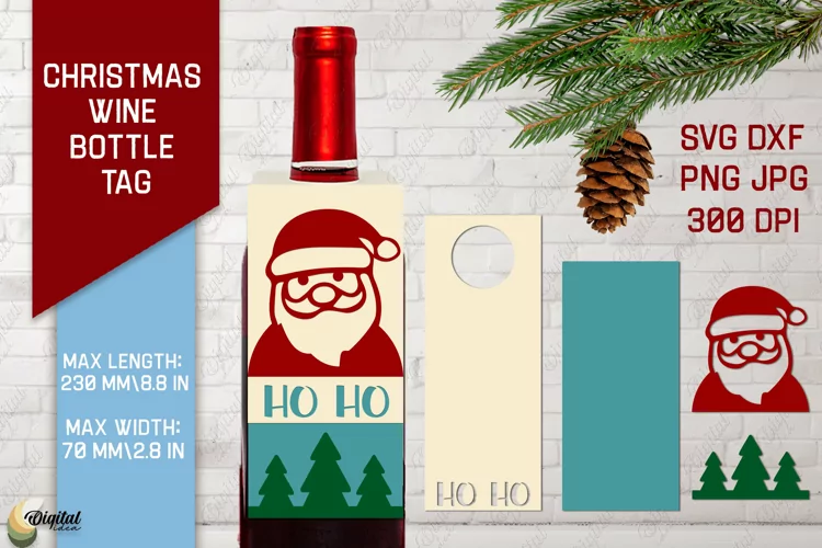 Santa SVG. Christmas Wine Bottle Tags. Gift Tags SVG