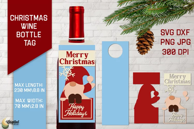Gnome SVG. Christmas Wine Bottle Tags. Gift Tags SVG