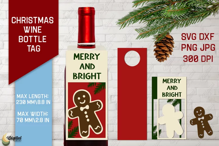 Gingerbread Man SVG. Christmas Wine Bottle Tags. Gift Tags