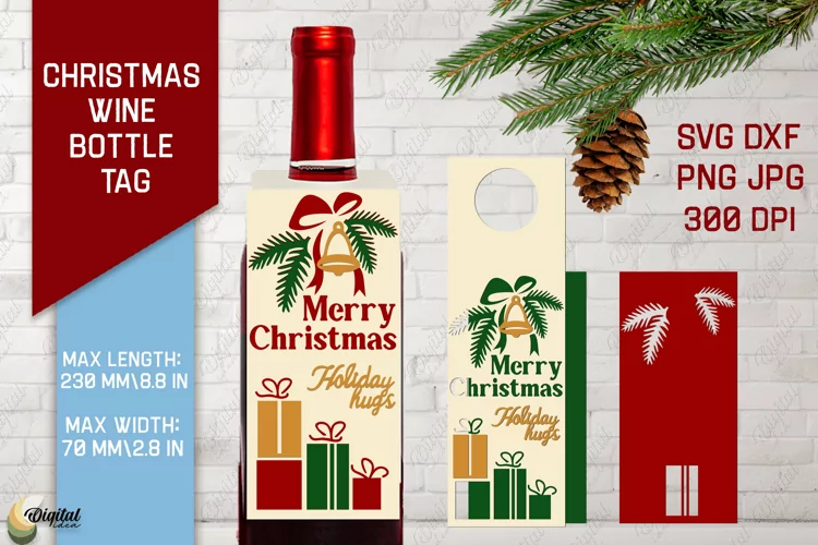 Merry Christmas SVG. Christmas Wine Bottle Tags. Gift Tags