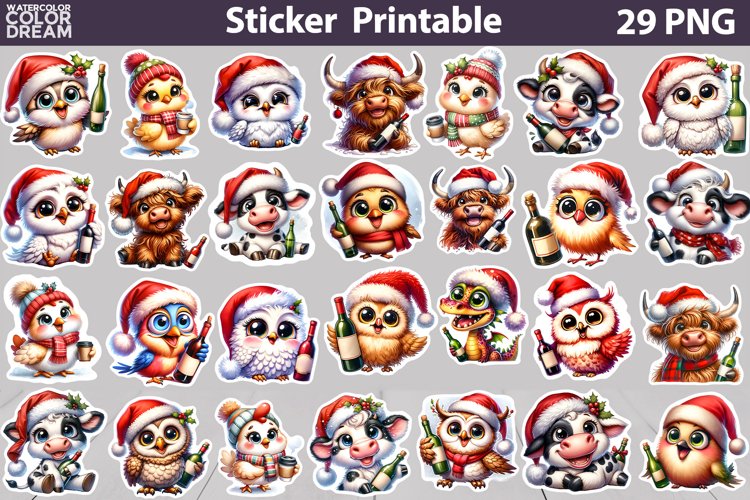 Christmas Animal Wine Sticker | Funny Sticker Bundle