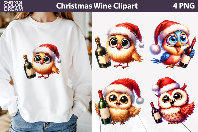 Christmas Wine Clipart | Funny Bird Sublimation