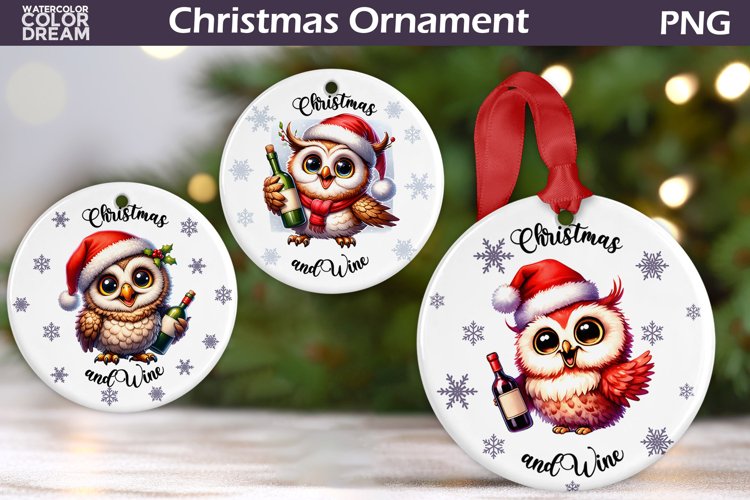 Christmas Funny Owl Ornament | Christmas Wine Ornament