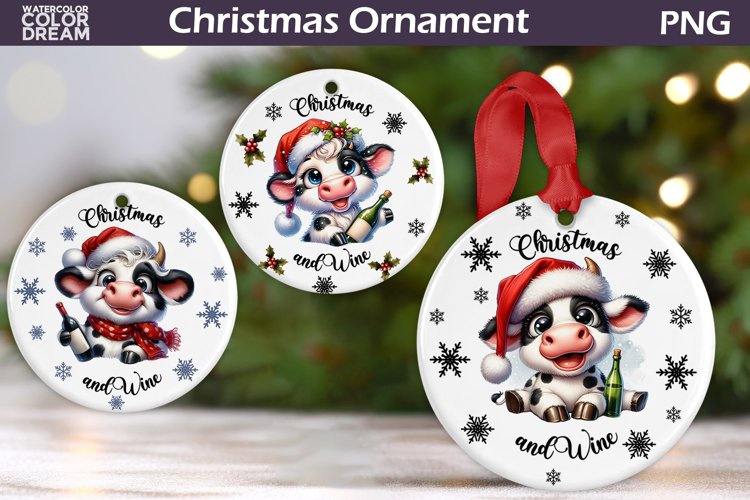 Christmas Funny Cow Ornament | Christmas Wine Ornament