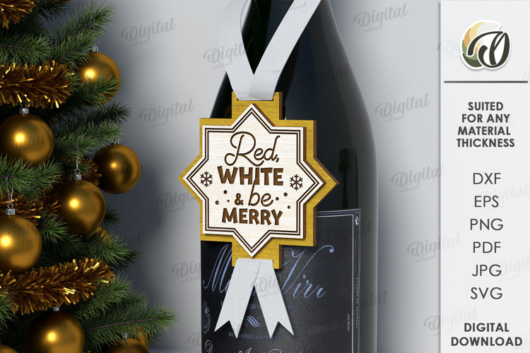 Christmas Wine Bottle Tag Laser Cut. Gift Tag SVG