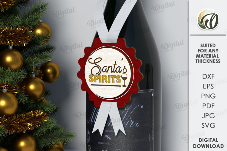 Christmas Wine Bottle Tag Laser Cut. Gift Tag SVG