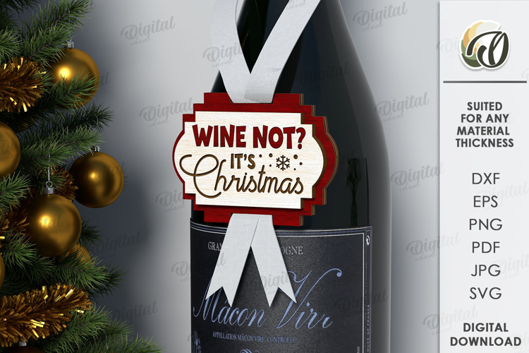 Christmas Wine Bottle Tag Laser Cut. Gift Tag SVG