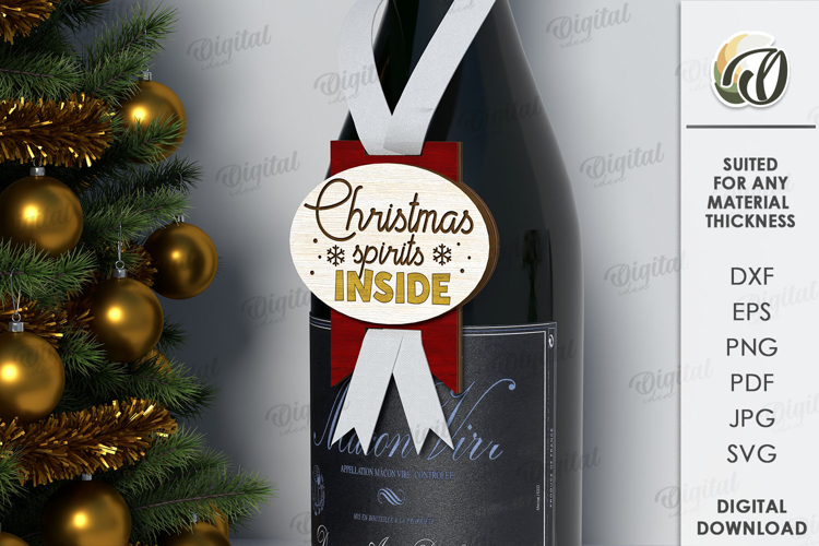 Christmas Wine Bottle Tag Laser Cut. Gift Tag SVG
