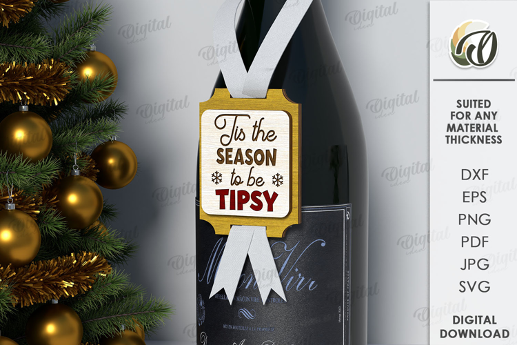 Christmas Wine Bottle Tag Laser Cut. Gift Tag SVG