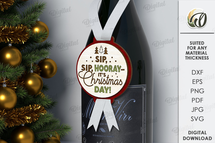Christmas Wine Bottle Tag Laser Cut. Gift Tag SVG