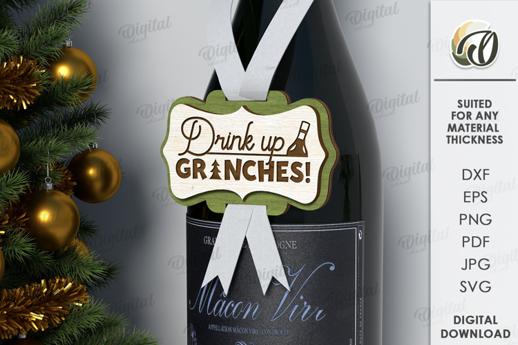 Christmas Wine Bottle Tag Laser Cut. Gift Tag SVG