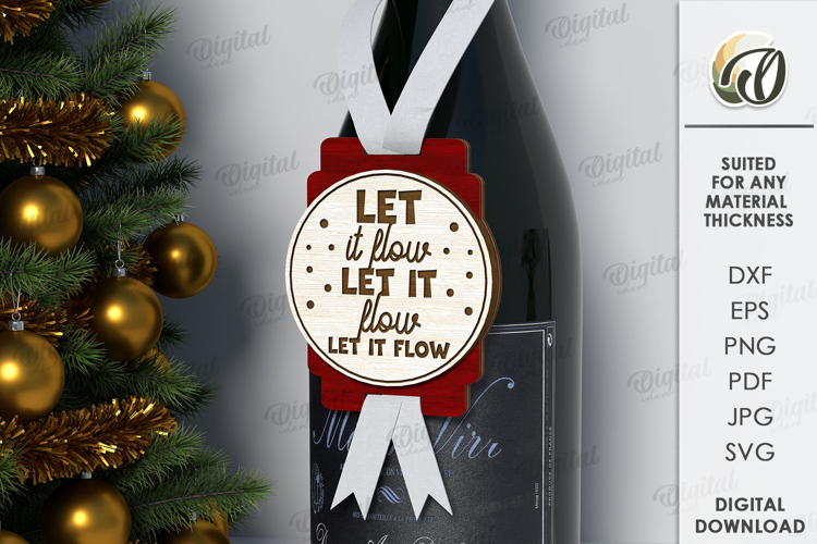 Christmas Wine Bottle Tag Laser Cut. Gift Tag SVG