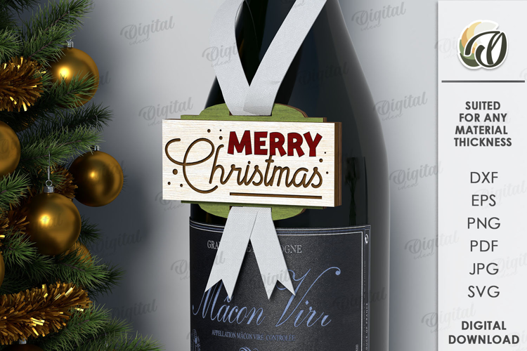 Christmas Wine Bottle Tag Laser Cut. Gift Tag SVG
