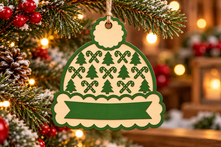Christmas Winter Hat Ornament SVG File, Candy Laser Cut