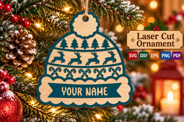 Christmas Winter Hat Ornament SVG File, Dot Cut File Plan example image 1