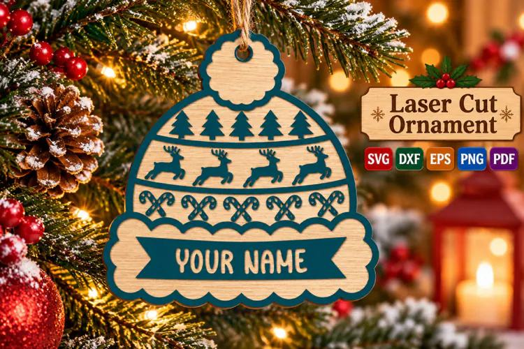 Christmas Winter Hat Ornament SVG File, Dot Cut File Plan