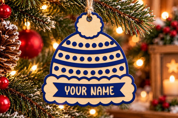 Christmas Winter Hat Ornament SVG File, Glitter Laser Cut example image 1