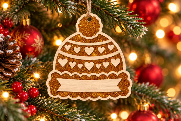 Christmas Winter Hat Ornament SVG File, Heart Laser Cut