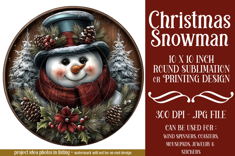 Christmas Wind Spinner, Snowman Round Design, Winter, s31
