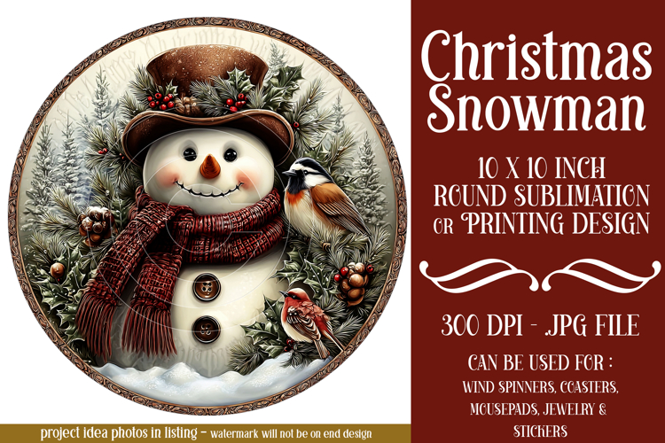 Christmas Wind Spinner, Snowman Round Design, Winter, s36